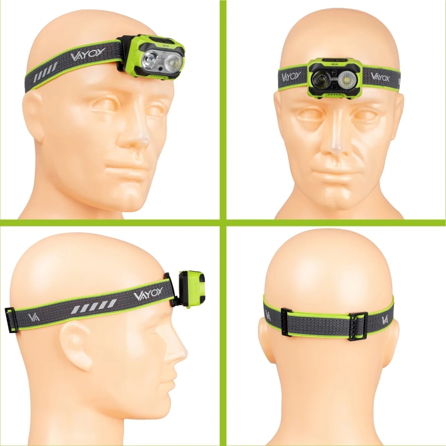 LED nastavljiva polnilna naglavna svetilka s senzorjem in rdečo lučjo LED/10W/5V/3xAAA IP44 600 lm 1200 mAh