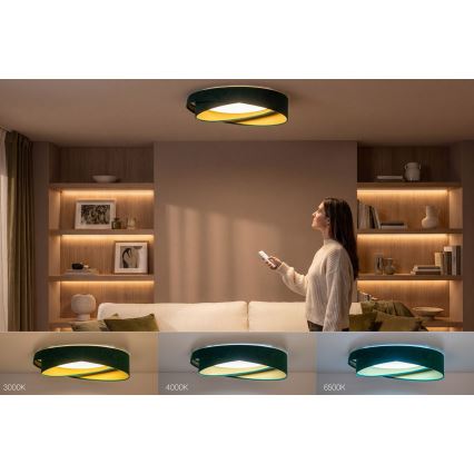 Zatemnljivo LED stropno svetilo SMART GALAXY MODERN LED/24W/230V 3000-6500K, premer 55 cm, zeleno/zlato + daljinski upravljalnik