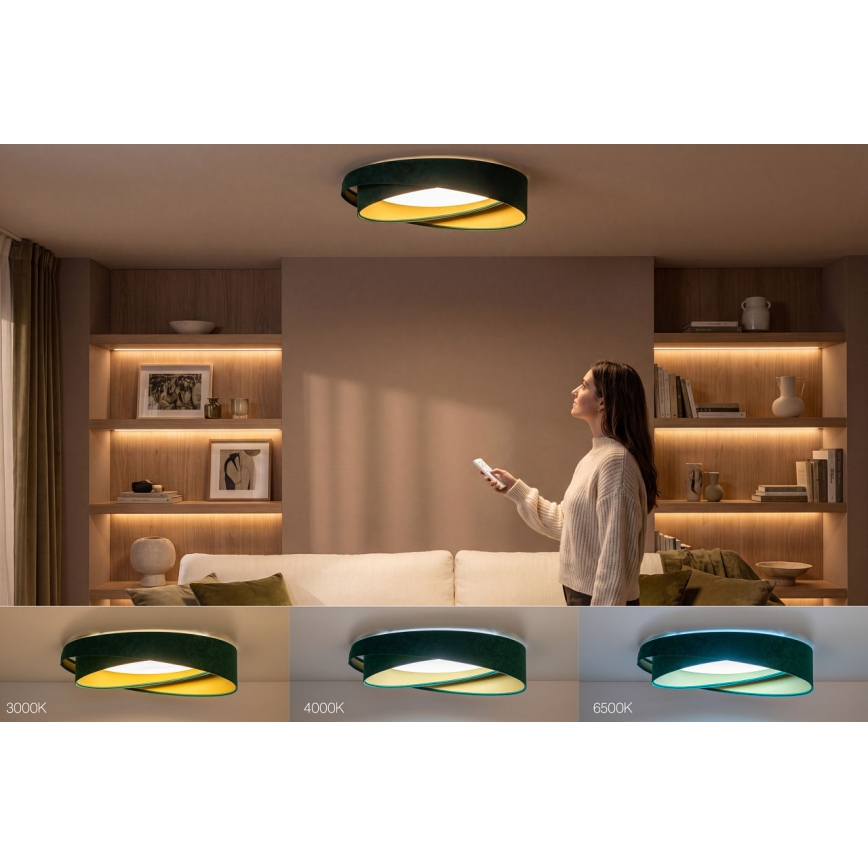 Zatemnljivo LED stropno svetilo SMART GALAXY MODERN LED/24W/230V 3000-6500K, premer 55 cm, zeleno/zlato + daljinski upravljalnik