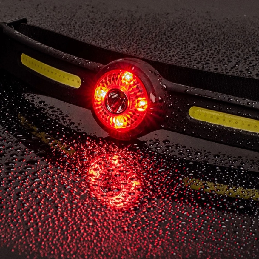 LED polnilna naglavna svetilka z zatemnitvijo in rdečo lučjo LED/5V IPX4 550 lm 600 mAh