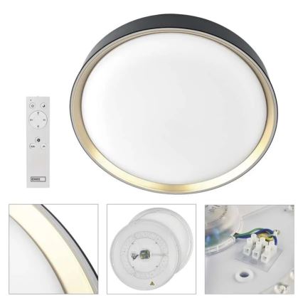 Zatemnjiva LED stropna svetilka ILVI LED/45W/230V 2700-6500K premer 50 cm črna/mesing + daljinski upravljalnik