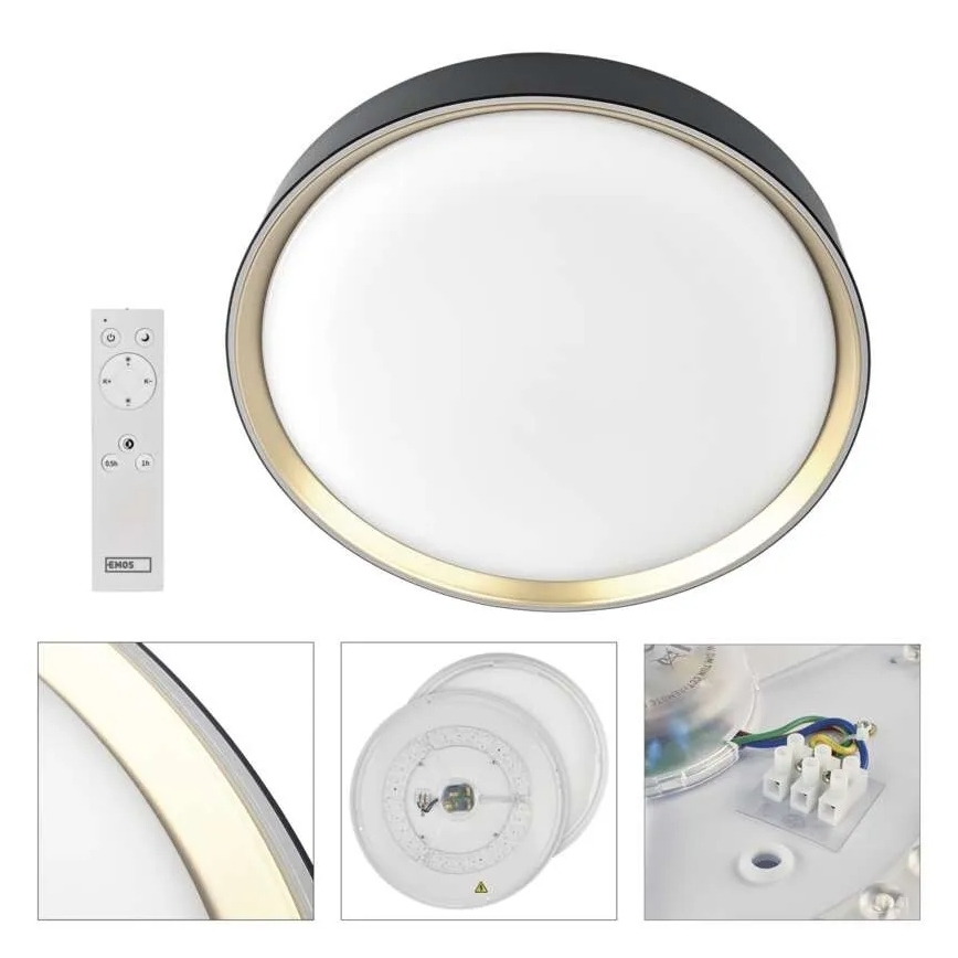 Zatemnjiva LED stropna svetilka ILVI LED/45W/230V 2700-6500K premer 50 cm črna/mesing + daljinski upravljalnik