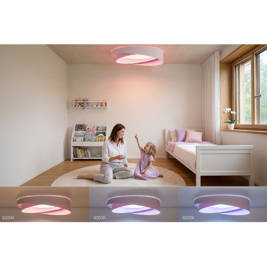 Zatemnjevalna LED stropna svetilka SMART GALAXY MODERN LED/24W/230V 3000-6500K, premer 55 cm, bela/vijolična + daljinski upravljalnik