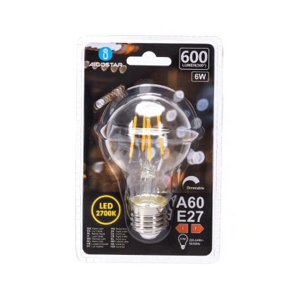 Zatemnjiva LED žarnica FILAMENT A60 E27/6W/230V 2700K - Aigostar