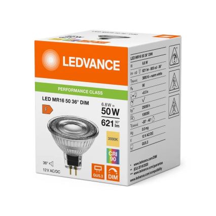 Zatemnjiva LED žarnica MR16 GU5,3/6,8W/12V 3000K 36° CRI 90 - Ledvance