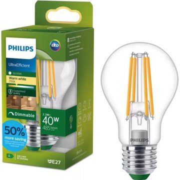 Zatemnjiva LED žarnica Philips ULTRAEFFICIENT VINTAGE A60 E27/2,3W/230V 2700K