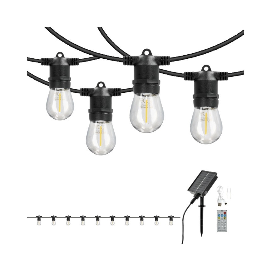 LED zatemljiv sončni dekorativni niz STARLIGHT NEO 10xE27/3,7V 2700K IP54 1200 mAh 11,5m + daljinski upravljalnik