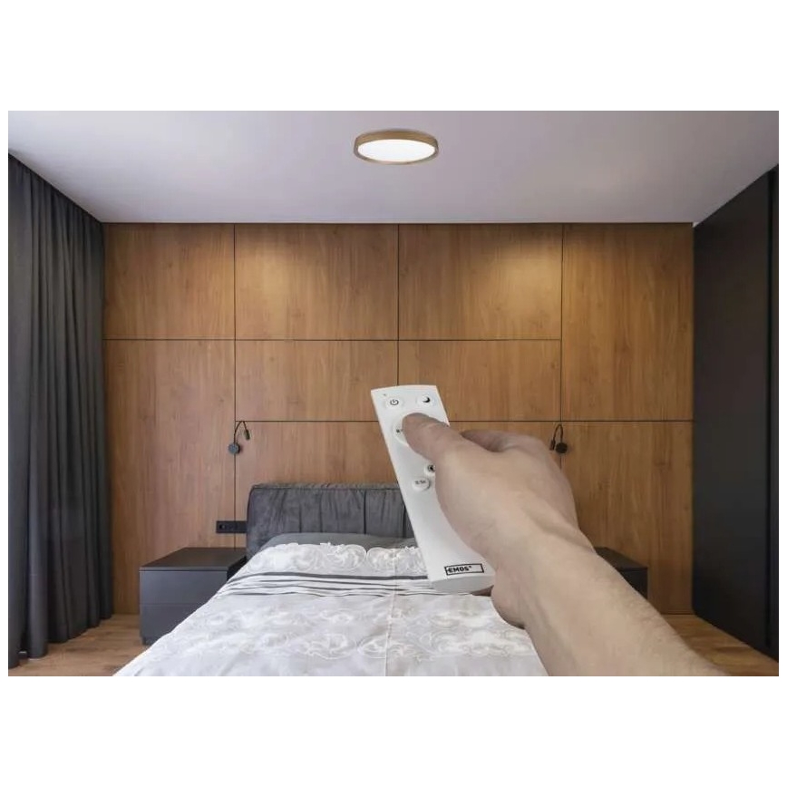 LED zatemnljivo stropno svetilo ILVI LED/30W/230V 2700-6500K Ø 40 cm, lesni dekor + daljinski upravljalnik