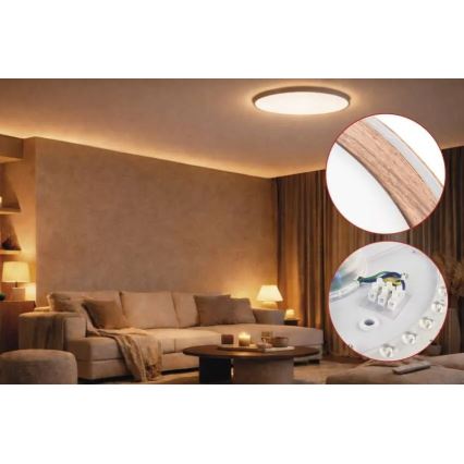 LED zatemnljivo stropno svetilo ILVI LED/30W/230V 2700-6500K Ø 40 cm, lesni dekor + daljinski upravljalnik