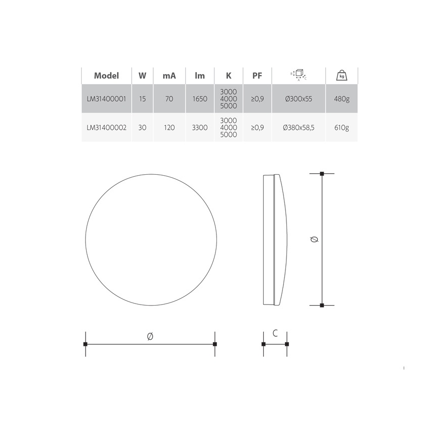 LED zatemnjevalno stropno svetilo za kopalnico LED/30W/230V 3000/4000/5000K premer 38 cm IP54