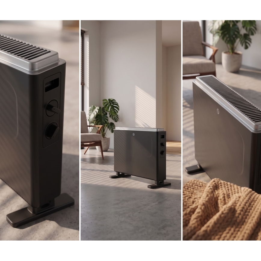 ZEVENTI - Električni grelec/konvektor 800/1200/2000W/230V črna