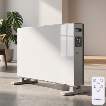 ZEVENTI - Električni grelec/konvektor z LCD zaslonom ECO/1250/2000W/230V bela + daljinski upravljalnik