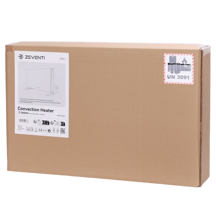 ZEVENTI - Električni konvektor z LCD-zaslonom ECO/1250/2000W/230V črn + daljinski upravljalnik
