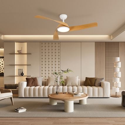 ZEVENTI - LED zatemljiv stropni ventilator AERYS LED/24W/230V 3000/4000/6000K Wi-Fi Tuya bela/hrast + daljinski upravljalnik