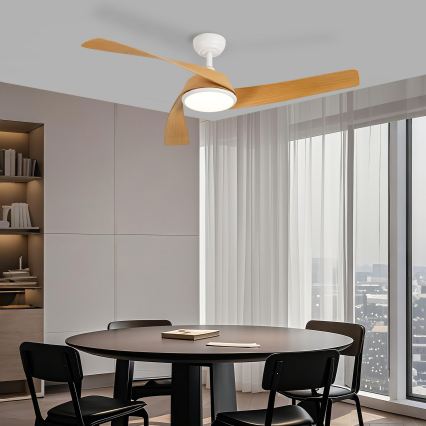 ZEVENTI - LED zatemljiv stropni ventilator AERYS LED/24W/230V 3000/4000/6000K Wi-Fi Tuya bela/hrast + daljinski upravljalnik