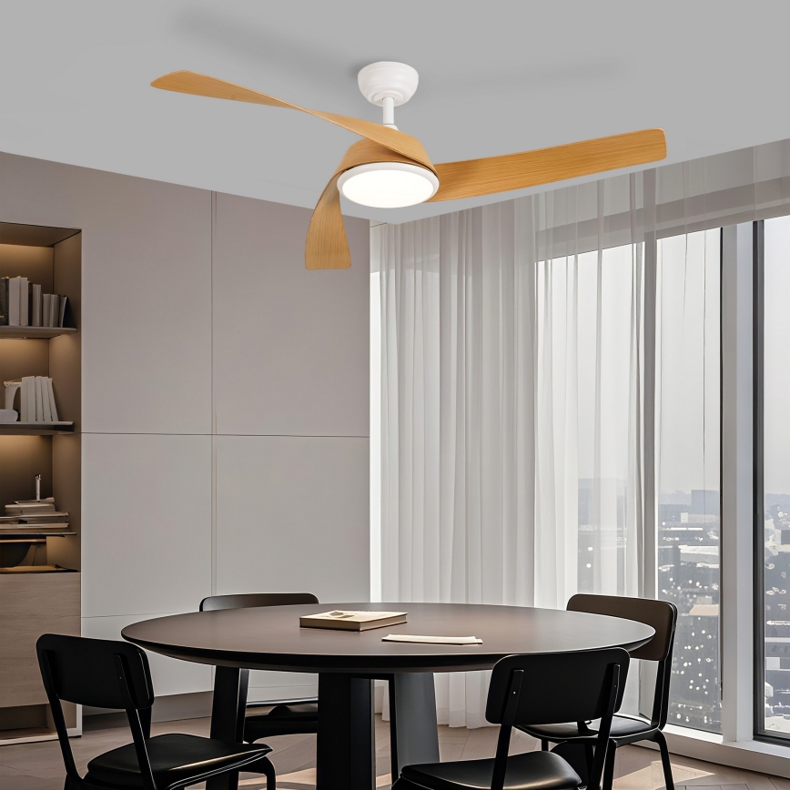 ZEVENTI - Zatemljiv LED stropni ventilator AERYS LED/24W/230V 3000/4000/6000K Wi‑Fi Tuya bela/hrast + daljinski upravljalnik