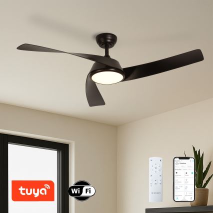 ZEVENTI - LED zatemljiv stropni ventilator AERYS LED/24W/230V 3000/4000/6000K Wi-Fi Tuya črna + daljinski upravljalnik