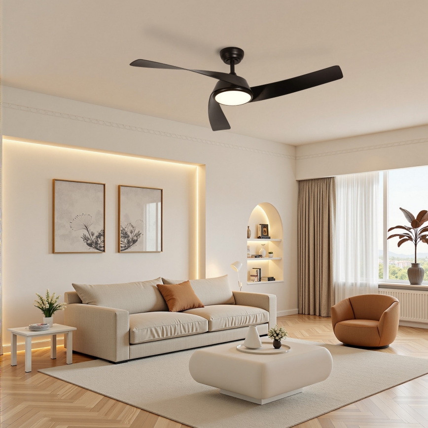 ZEVENTI - LED zatemljiv stropni ventilator AERYS LED/24W/230V 3000/4000/6000K Wi-Fi Tuya črna + daljinski upravljalnik