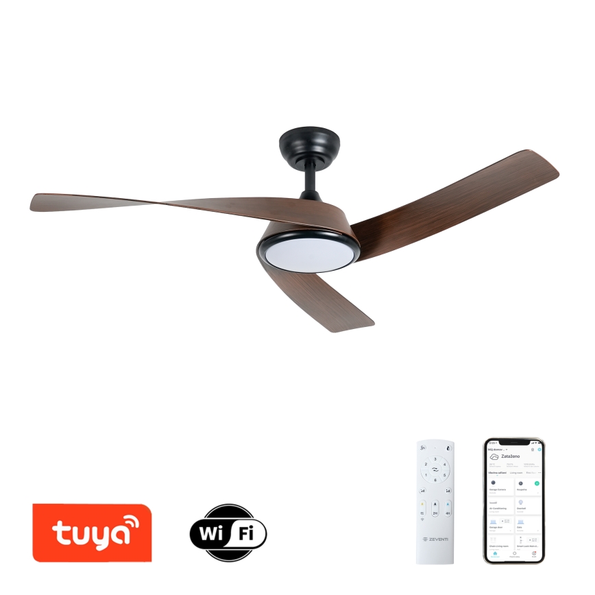 ZEVENTI - Zatemnjujoč LED stropni ventilator AERYS LED/24W/230V 3000/4000/6000K Wi‑Fi Tuya črna/oreh + daljinski upravljalnik
