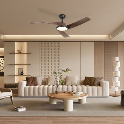 ZEVENTI - Zatemnjujoč LED stropni ventilator AERYS LED/24W/230V 3000/4000/6000K Wi‑Fi Tuya črna/oreh + daljinski upravljalnik