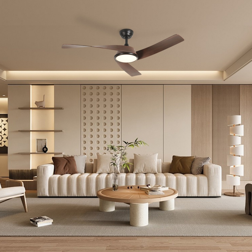 ZEVENTI - Zatemnjujoč LED stropni ventilator AERYS LED/24W/230V 3000/4000/6000K Wi‑Fi Tuya črna/oreh + daljinski upravljalnik