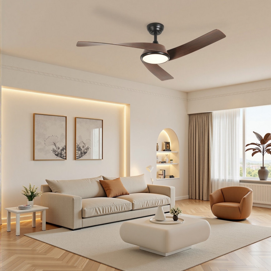 ZEVENTI - Zatemnjujoč LED stropni ventilator AERYS LED/24W/230V 3000/4000/6000K Wi‑Fi Tuya črna/oreh + daljinski upravljalnik