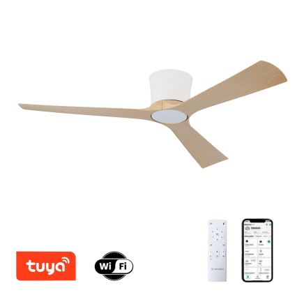 ZEVENTI - LED zatemljiv stropni ventilator AUREX LED/24W/230V 3000/4000/6000K Wi-Fi Tuya bela/hrast + daljinski upravljalnik