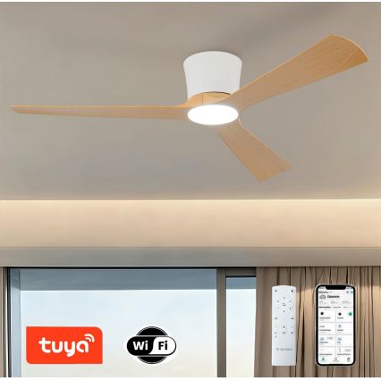 ZEVENTI - LED zatemljiv stropni ventilator AUREX LED/24W/230V 3000/4000/6000K Wi-Fi Tuya bela/hrast + daljinski upravljalnik