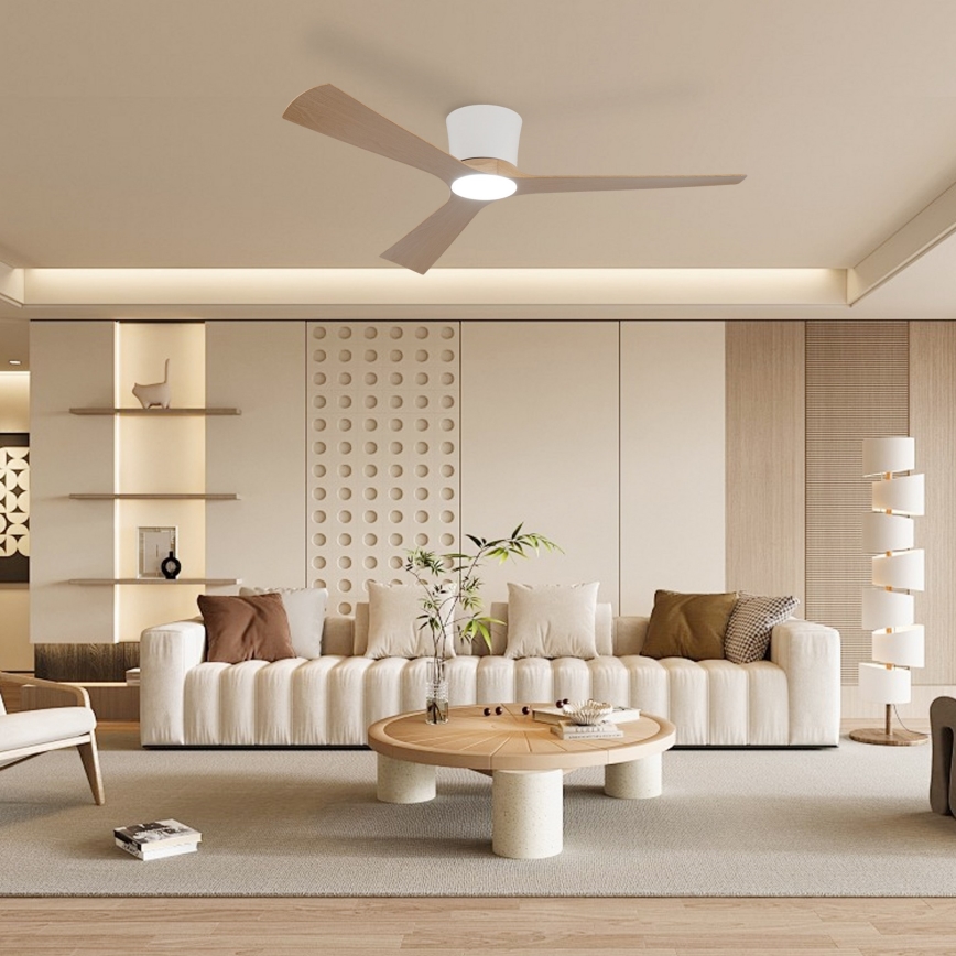 ZEVENTI - LED zatemljiv stropni ventilator AUREX LED/24W/230V 3000/4000/6000K Wi-Fi Tuya bela/hrast + daljinski upravljalnik