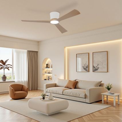 ZEVENTI - LED zatemljiv stropni ventilator AUREX LED/24W/230V 3000/4000/6000K Wi-Fi Tuya bela/hrast + daljinski upravljalnik