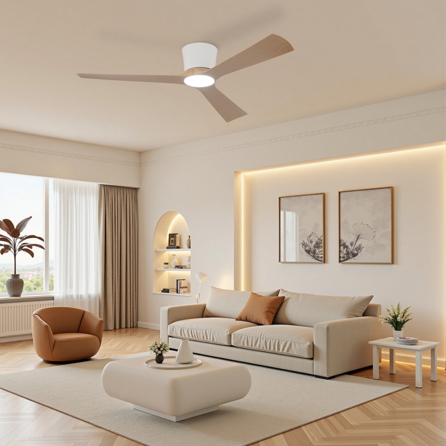 ZEVENTI - LED zatemljiv stropni ventilator AUREX LED/24W/230V 3000/4000/6000K Wi-Fi Tuya bela/hrast + daljinski upravljalnik