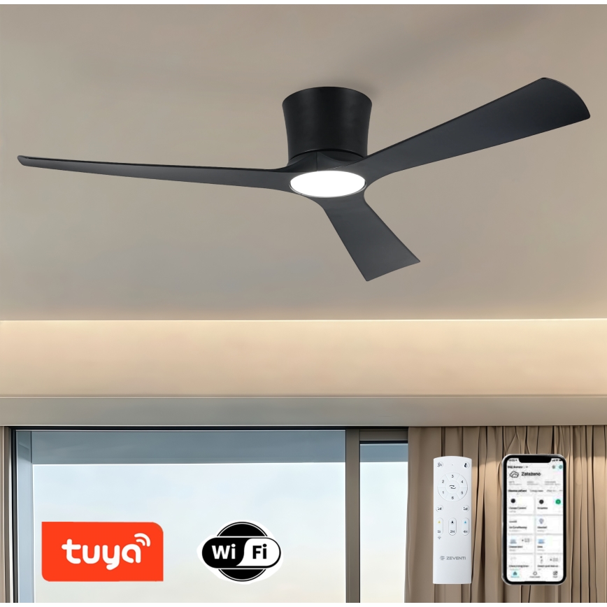 ZEVENTI - LED zatemljiv stropni ventilator AUREX LED/24W/230V 3000/4000/6000K Wi-Fi Tuya črna + daljinski upravljalnik