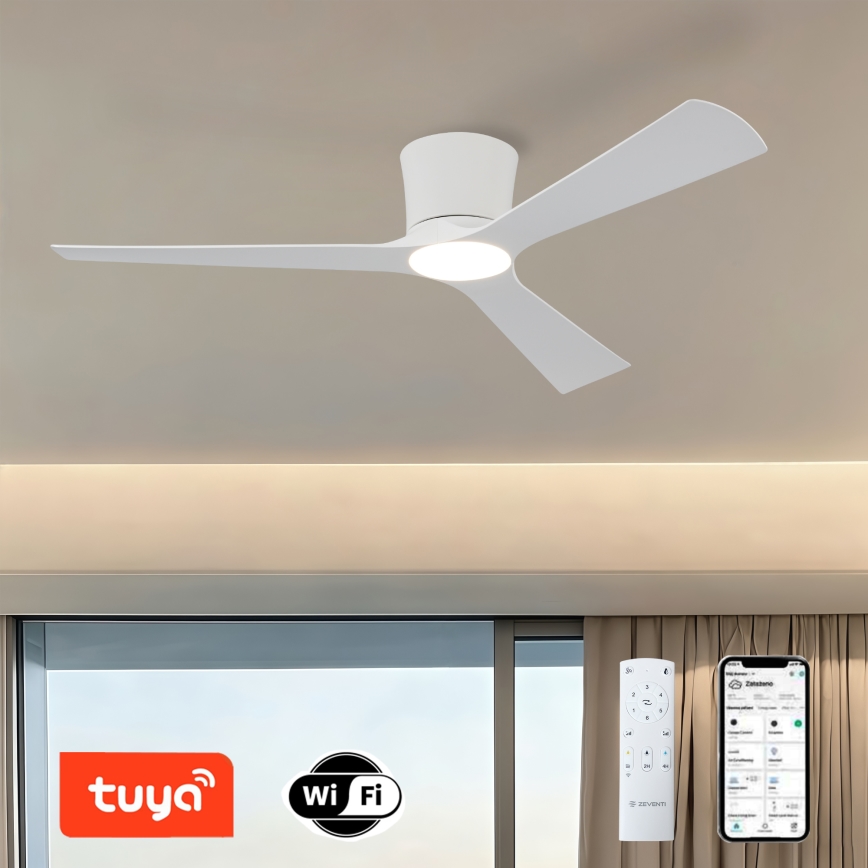 ZEVENTI - LED zatemljiv stropni ventilator AUREX LED/24W/230V 3000/4000/6000K Wi-Fi Tuya bela + daljinski upravljalnik
