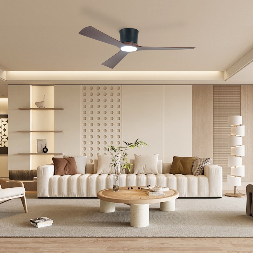 ZEVENTI - LED zatemljiv stropni ventilator AUREX LED/24W/230V 3000/4000/6000K Wi-Fi Tuya črna/oreh + daljinski upravljalnik