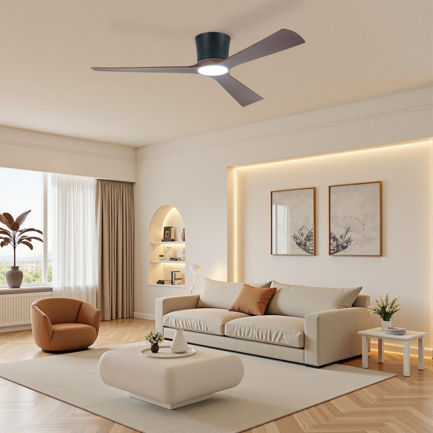 ZEVENTI - LED zatemljiv stropni ventilator AUREX LED/24W/230V 3000/4000/6000K Wi-Fi Tuya črna/oreh + daljinski upravljalnik