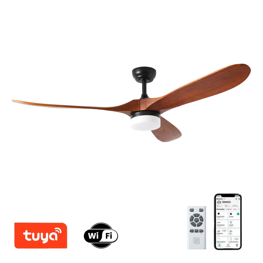 ZEVENTI - LED Zatemnitveni stropni ventilator GINOSA LED/18W/230V 3000-6000K Wi-Fi Tuya črna/hrast + Daljinski upravljalnik