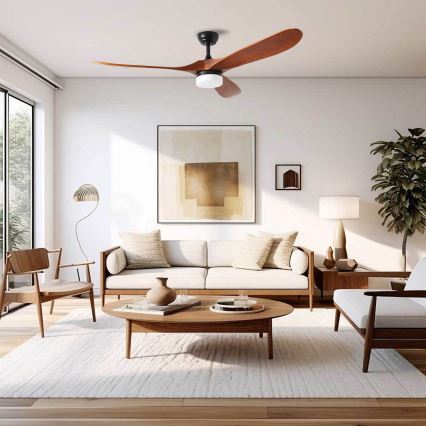 ZEVENTI - LED stropni ventilator GINOSA LED/18W/230V 3000/4000/6000K Wi-Fi Tuya črna/hrast + daljinski upravljalnik