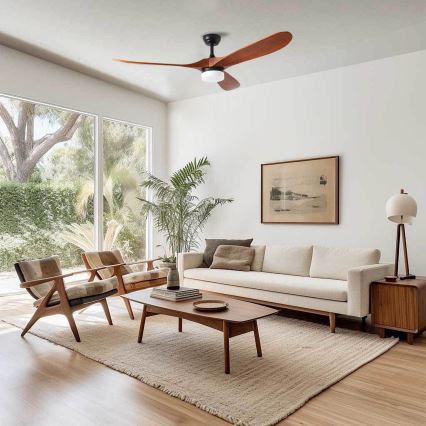 ZEVENTI - LED stropni ventilator GINOSA LED/18W/230V 3000/4000/6000K Wi-Fi Tuya črna/hrast + daljinski upravljalnik