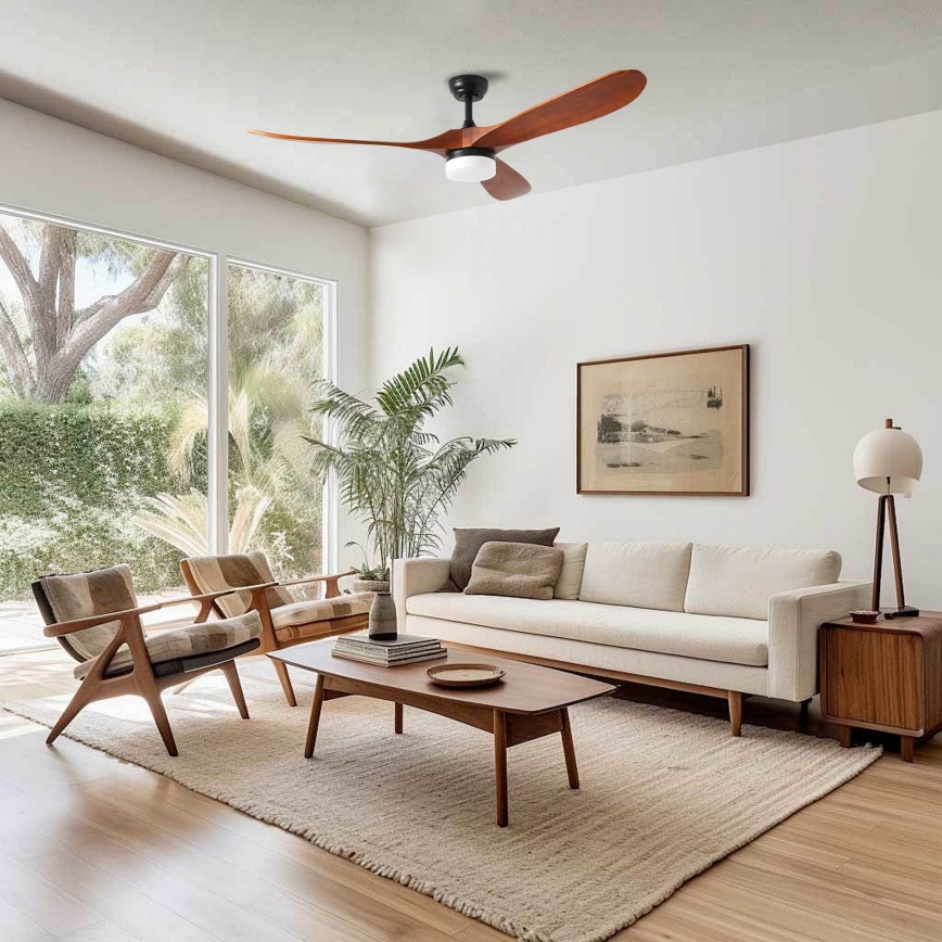 ZEVENTI - LED stropni ventilator GINOSA LED/18W/230V 3000/4000/6000K Wi-Fi Tuya črna/hrast + daljinski upravljalnik