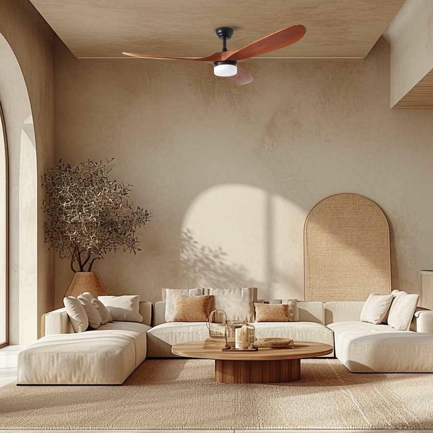 ZEVENTI - LED stropni ventilator GINOSA LED/18W/230V 3000/4000/6000K Wi-Fi Tuya črna/hrast + daljinski upravljalnik