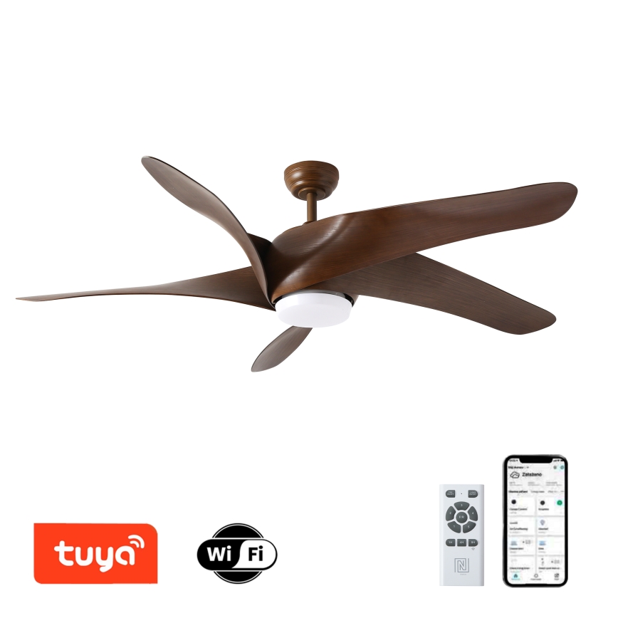 ZEVENTI - LED Zatemnitveni stropni ventilator LUCCA LED/18W/230V 3000-6000K Wi-Fi Tuya rjava + Daljinski upravljalnik