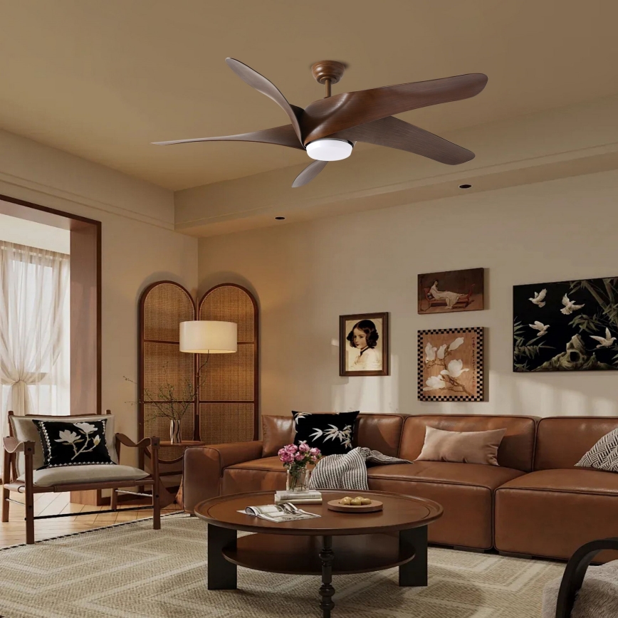 ZEVENTI - LED Zatemnitveni stropni ventilator LUCCA LED/18W/230V 3000-6000K Wi-Fi Tuya rjava + Daljinski upravljalnik