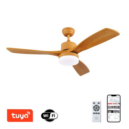ZEVENTI - LED Zatemnitveni stropni ventilator MARE LED/24W/230V 3000-6000K Wi-Fi Tuya hrast + Daljinski upravljalnik