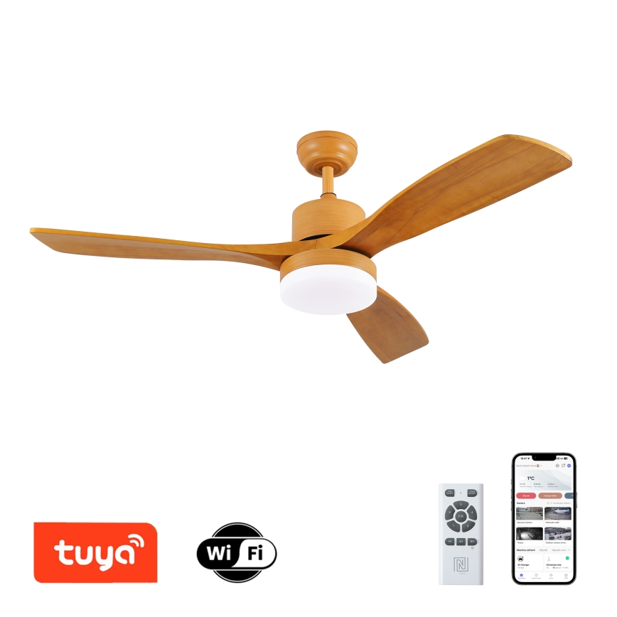 ZEVENTI - LED Zatemnitveni stropni ventilator MARE LED/24W/230V 3000-6000K Wi-Fi Tuya hrast + Daljinski upravljalnik