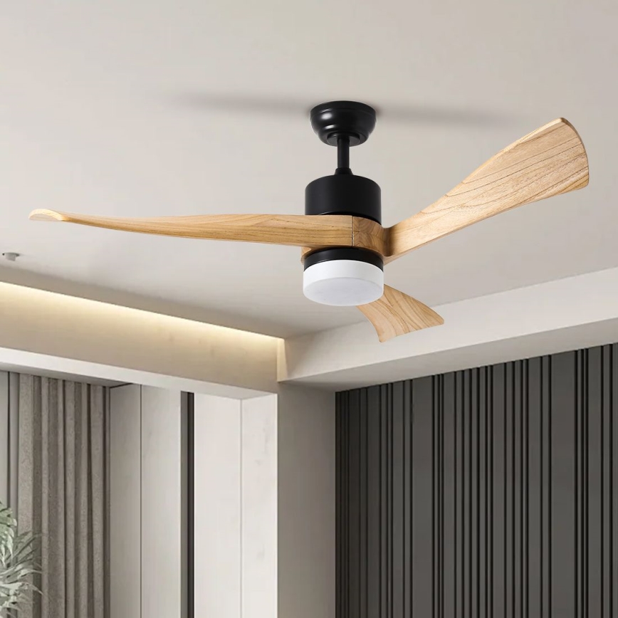 ZEVENTI - LED stropni ventilator NATURITO LED/18W/230V 3000/4000/6000K Wi-Fi Tuya črna/hrast + daljinski upravljalnik