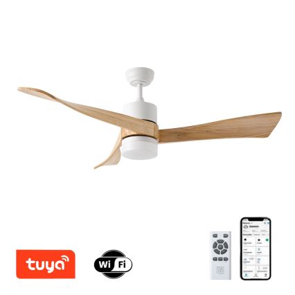 ZEVENTI - LED Zatemnitveni stropni ventilator NATURITO LED/18W/230V 3000-6000K Wi-Fi Tuya bela/hrast + Daljinski upravljalnik