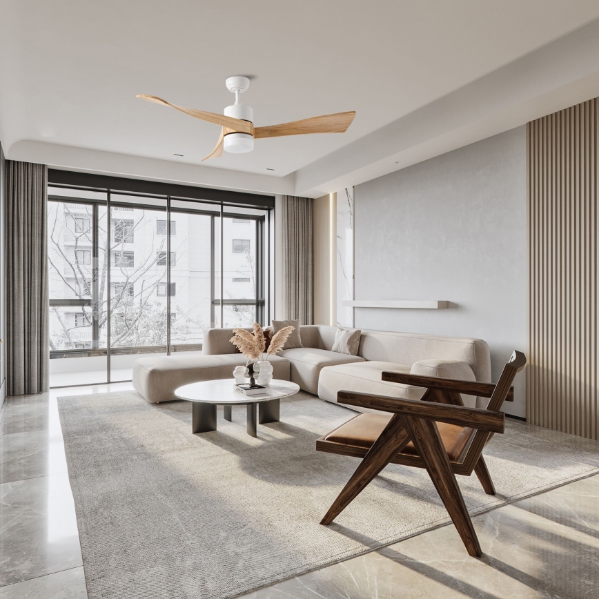 ZEVENTI - LED Zatemnitveni stropni ventilator NATURITO LED/18W/230V 3000-6000K Wi-Fi Tuya bela/hrast + Daljinski upravljalnik