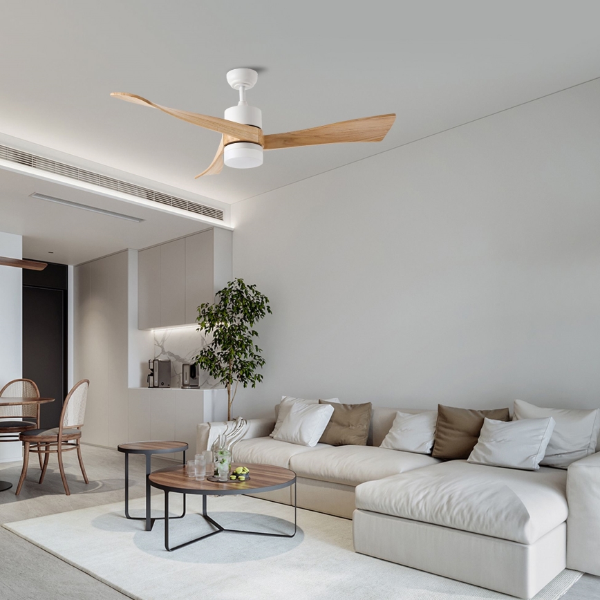 ZEVENTI - LED Zatemnitveni stropni ventilator NATURITO LED/18W/230V 3000-6000K Wi-Fi Tuya bela/hrast + Daljinski upravljalnik