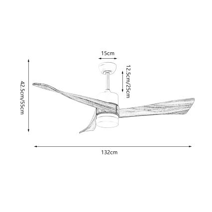 ZEVENTI - LED Zatemnitveni stropni ventilator NATURITO LED/18W/230V 3000-6000K Wi-Fi Tuya bela/hrast + Daljinski upravljalnik