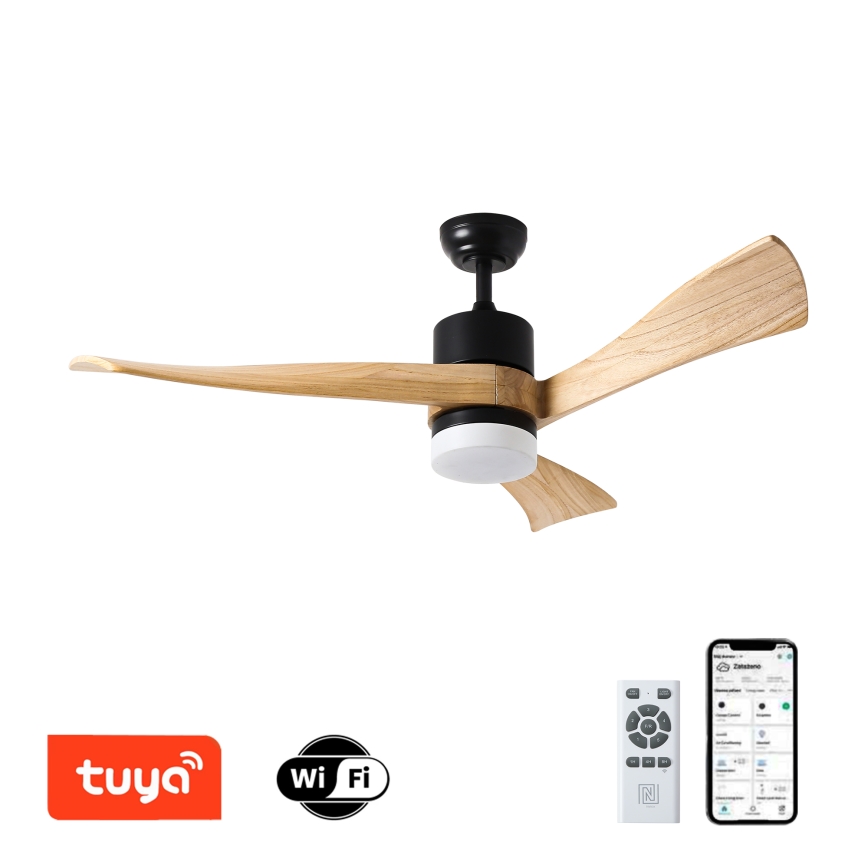 ZEVENTI - LED Zatemnitveni stropni ventilator NATURITO LED/18W/230V 3000-6000K Wi-Fi Tuya črna/hrast + Daljinski upravljalnik